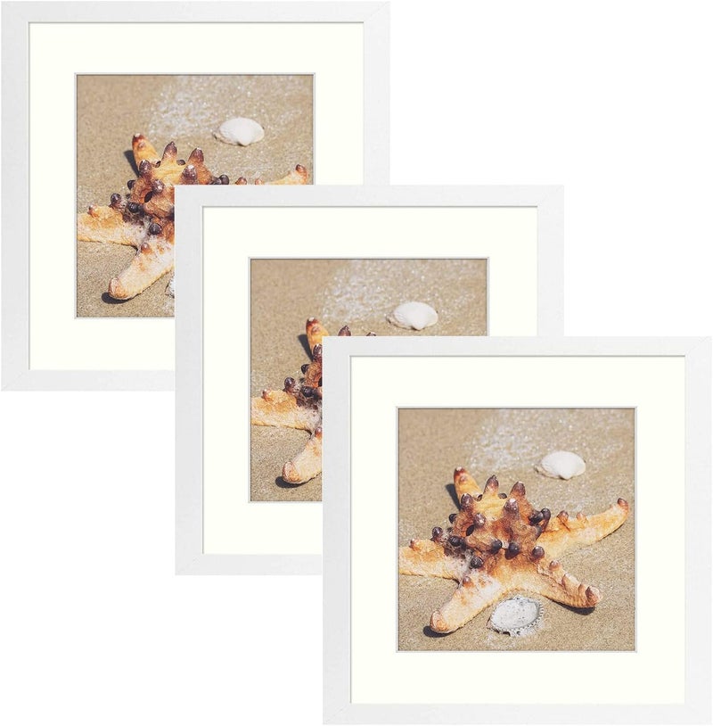 Golden State Art Golden State Art 12x12 Picture Frame with Mat for 8x8 Picture  Shatter Resistant Plexiglass  Gallery Wall Frame for 30x30 cm Prints White 3 Pack 