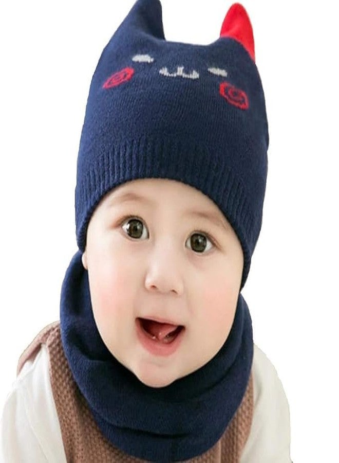 CAPICHINO 2Pcs Black Blue Winter Bear Kids (6-12 Months) Baby Hats Lovely Girl Boy Beanie Cap Knitted Scarf Set Earflap Baby Caps for Unisex Baby Boys and Baby Girls(Black) - Image 1