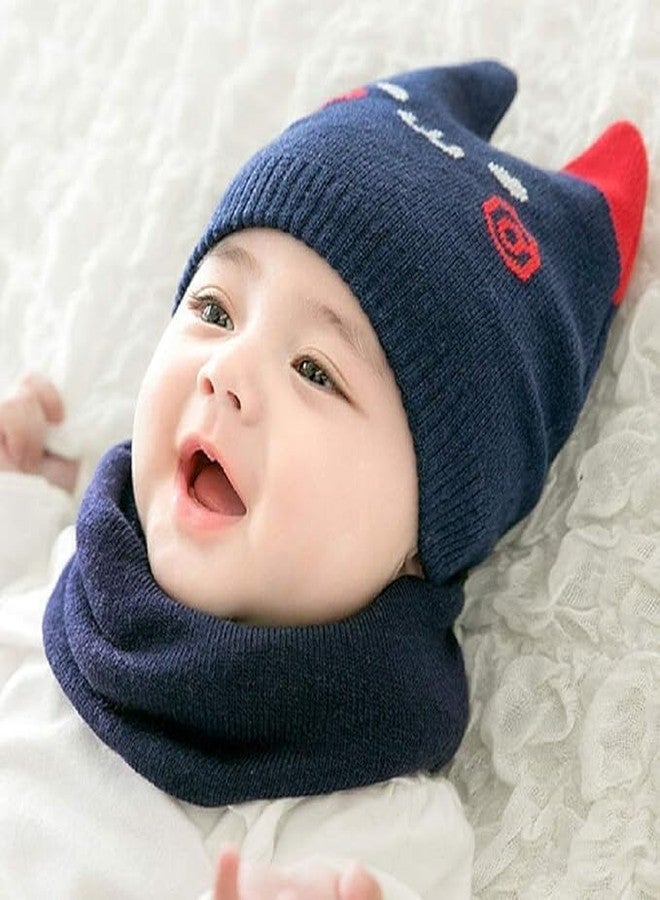 CAPICHINO 2Pcs Black Blue Winter Bear Kids (6-12 Months) Baby Hats Lovely Girl Boy Beanie Cap Knitted Scarf Set Earflap Baby Caps for Unisex Baby Boys and Baby Girls(Black) - Image 2