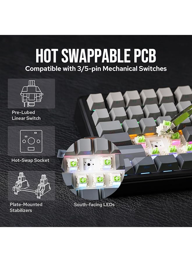 ابوماكر لوحة مفاتيح ألعاب لاسلكية X Aula F75 Max Tri Mode بمقبض شاشة TFT قابل للتبديل السريع 2.4 جيجاهرتز/النوع C/Bt5.0، لون كريمي لأجهزة الكمبيوتر الشخصية/ماك/المكتب/الألعاب (أسود متدرج) - Image 5