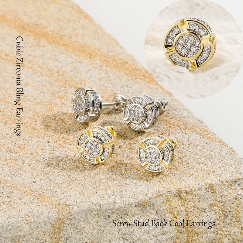 TOPGRILLZ أقراط سكرو باك من توب جريلز مطلية بالذهب عيار 14K مع كتل من زيركونيا مكعبة 5A+ للأقراط الدائرية للرجال والنساء - صغيرة مطلية بالذهب - Image 5