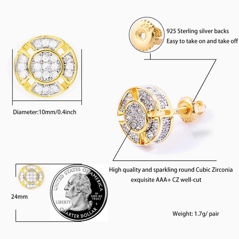 TOPGRILLZ أقراط سكرو باك من توب جريلز مطلية بالذهب عيار 14K مع كتل من زيركونيا مكعبة 5A+ للأقراط الدائرية للرجال والنساء - صغيرة مطلية بالذهب - Image 2