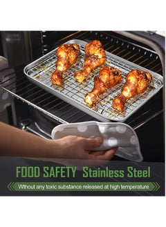 Hihonor Stainless Steel Baking Sheet And Drain Tray, Barbecue Grilling Tray With Cooling Rack, Oil Drain And Vegetable Preparation Tray, Small Baking Tray With Rack Set, Rust Proof, 31*24*2.5cm  - Image 1