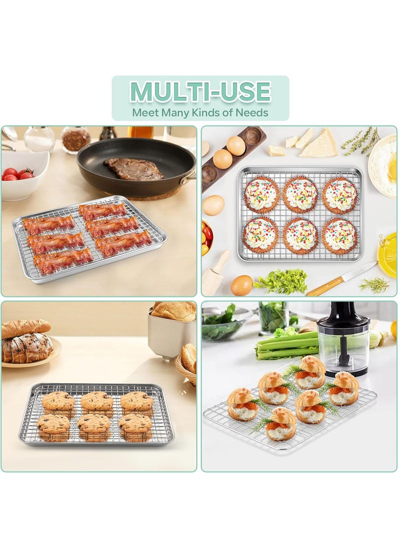 Hihonor Stainless Steel Baking Sheet And Drain Tray, Barbecue Grilling Tray With Cooling Rack, Oil Drain And Vegetable Preparation Tray, Small Baking Tray With Rack Set, Rust Proof, 31*24*2.5cm  - Image 4