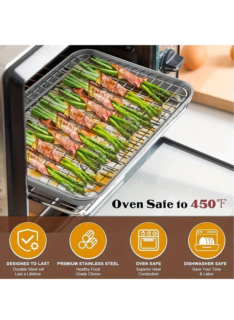 Hihonor Stainless Steel Baking Sheet And Drain Tray, Barbecue Grilling Tray With Cooling Rack, Oil Drain And Vegetable Preparation Tray, Small Baking Tray With Rack Set, Rust Proof, 31*24*2.5cm  - Image 5