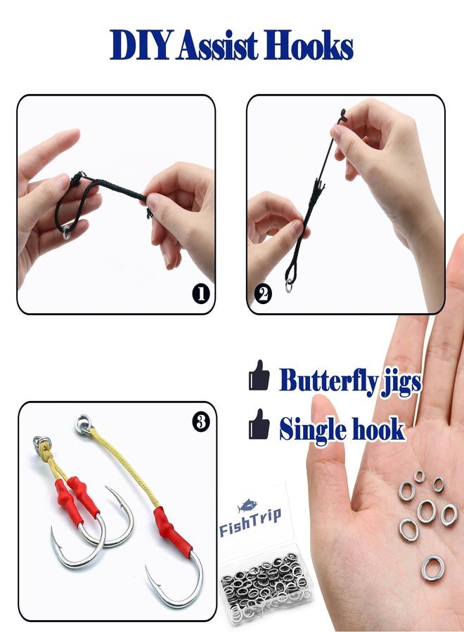 FishTrip Solid Rings Fishing 50Pcs - Stainless Steel Ring for Assist Hooks Jigs Butterfly Rigs Saltwater Freshwater (Size 3_ 300lbs) - Image 5