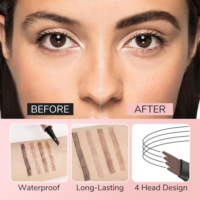 ® Microblading Eyebrow Pencil, 3D Waterproof Eyebrow Pen with 4 Fork Tip for Natural-Looking Hair-Like Defined Brows, Long-lasting Natural Makeup Fine Stroke Eyebrow Pencil (3# Gray) - Image 4