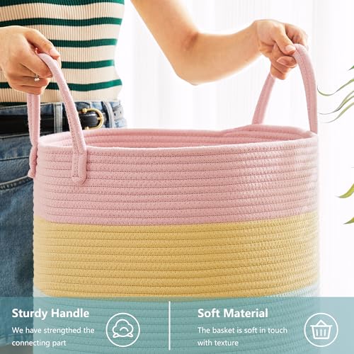 MOJOSCEND 80L Extra Large Rainbow Laundry Hamper for Baby Girls Clothes Tall Woven Laundry Basket for Kids Nursery Toy in Playroom Blanket Basket for Living Room Bedroom 16"D x 22"H Pastel Unicorn - Image 5