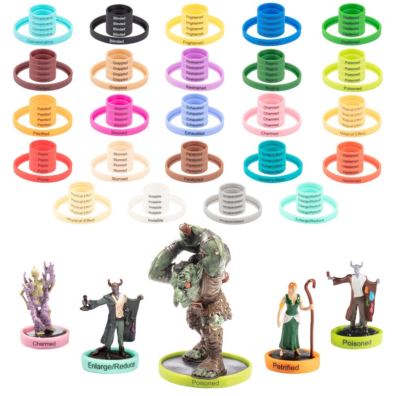 Monster Protectors DND Flexible Status Effect Markers - 120 Rings  24 Different Conditions- ONLY Brand that Fits Large and Standard Minis- For Dungeons Dragons Miniatures  Pathfinder & RPG Games- Easy Slides Under Bases  - Image 1
