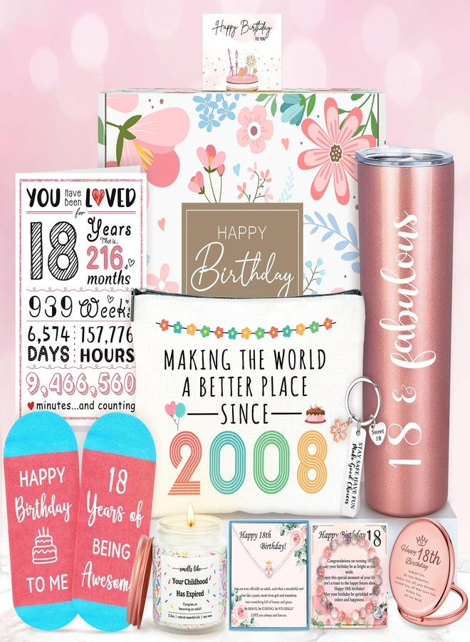 YENCHORN 18th Birthday Gifts for Girls Trendy 18 Year Old Girl Birthday Gifts for 18 Year Old Girl Gift Ideas Unique Age 18 Gift for Female Teen Girls Her Daughter Happy 18th Decoration Presents with Tumbler - Image 1
