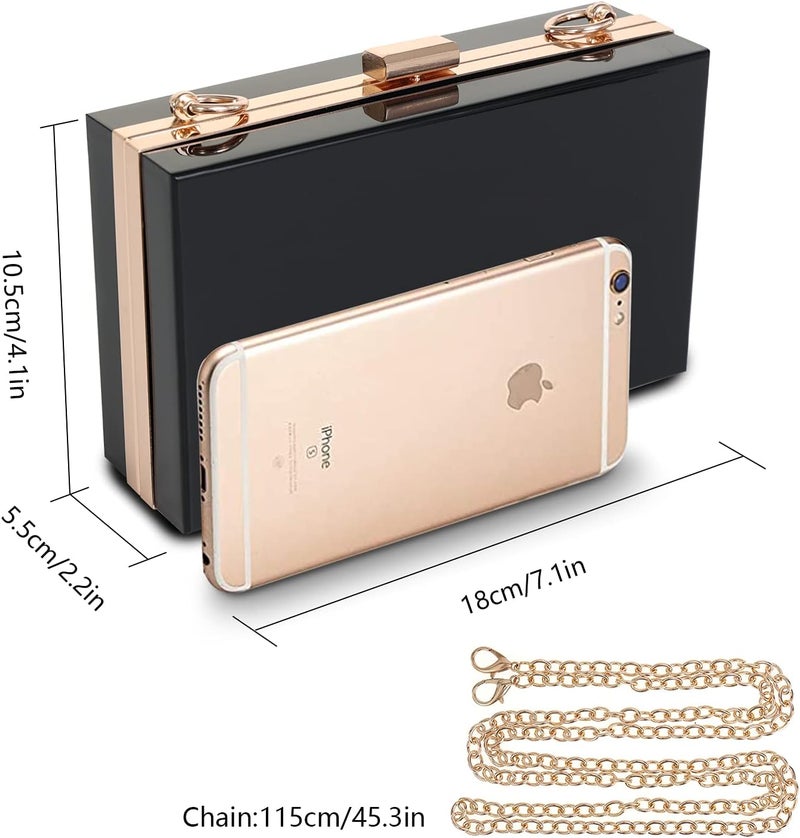 WJCD Women Clear Purse Acrylic Box Clutch Handbag, Small Transparent Crossbody Evening Bag Stadium Approved Gold Chain Strap - Image 2
