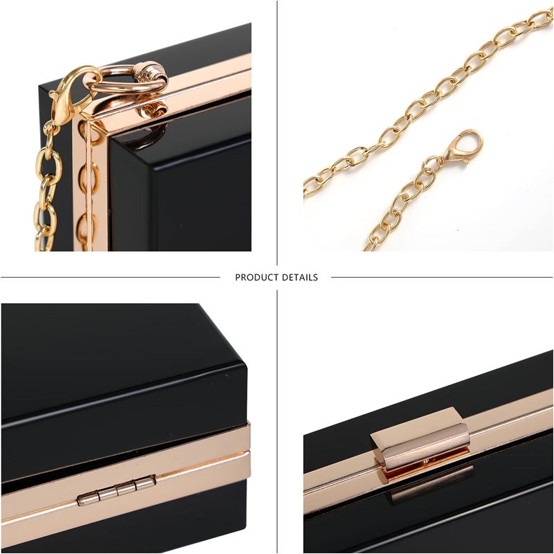 WJCD Women Clear Purse Acrylic Box Clutch Handbag, Small Transparent Crossbody Evening Bag Stadium Approved Gold Chain Strap - Image 3