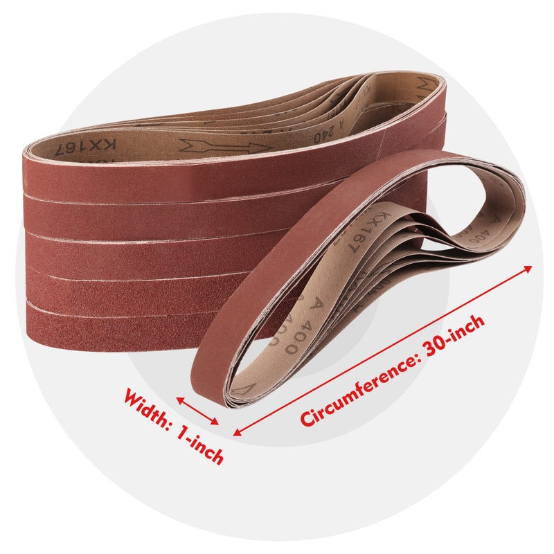 WORKPRO 36 Pack 1 x 30 Inch Sanding Belts, Sandpaper Kit, Aluminum Oxide Abrasive Belts, 6 PCS Each of 60/80/120/180/240/400 Grit, Belt Sander Tools for Woodworking, Metal Polishing, Knife Sharpening - Image 5