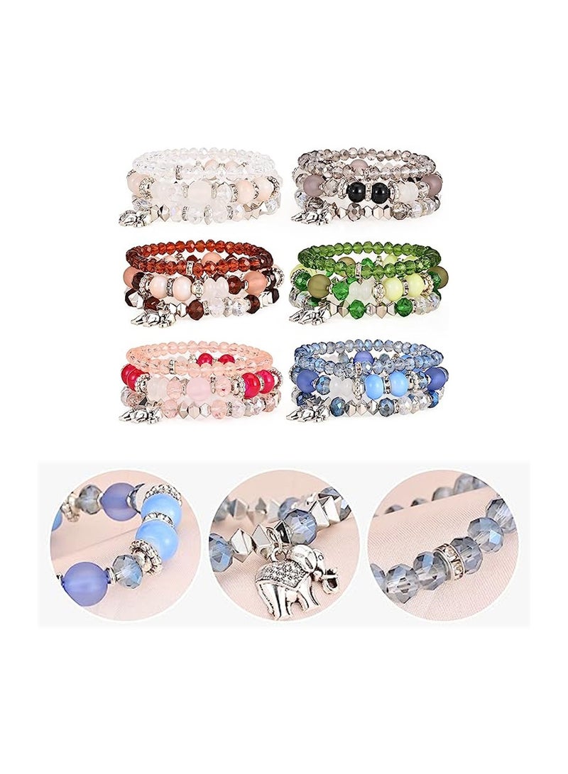 KASTWAVE Layered Crystal Bracelet 6 Pcs Elephant Bohemian Bracelet Sets for Women Stackable Bead Bracelets for Women Temperament Layered Bead String Elastic Bracelet - Image 1