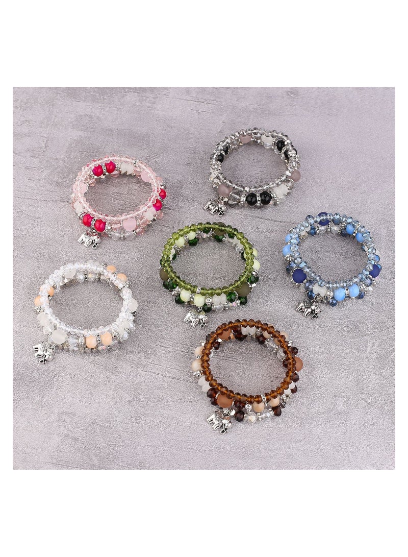 KASTWAVE Layered Crystal Bracelet 6 Pcs Elephant Bohemian Bracelet Sets for Women Stackable Bead Bracelets for Women Temperament Layered Bead String Elastic Bracelet - Image 3