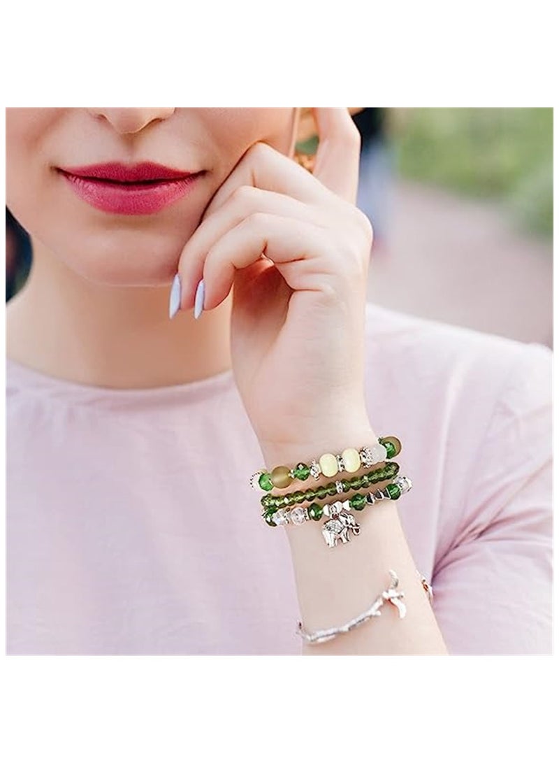 KASTWAVE Layered Crystal Bracelet 6 Pcs Elephant Bohemian Bracelet Sets for Women Stackable Bead Bracelets for Women Temperament Layered Bead String Elastic Bracelet - Image 4