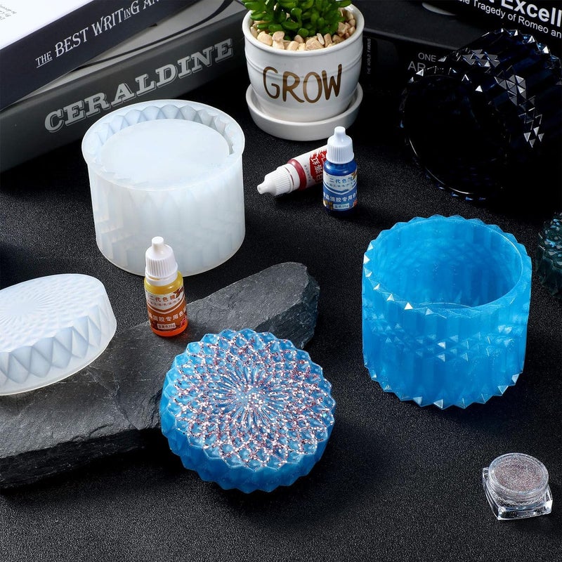 snoogg Resin Jar Mold Box Resin Mould Jewelry with Lid Trinket Storage Box Silicone Mould Round Container Resin Mould Epoxy Casting Silicone Jar Mould for Candle Holder DIY - Image 5