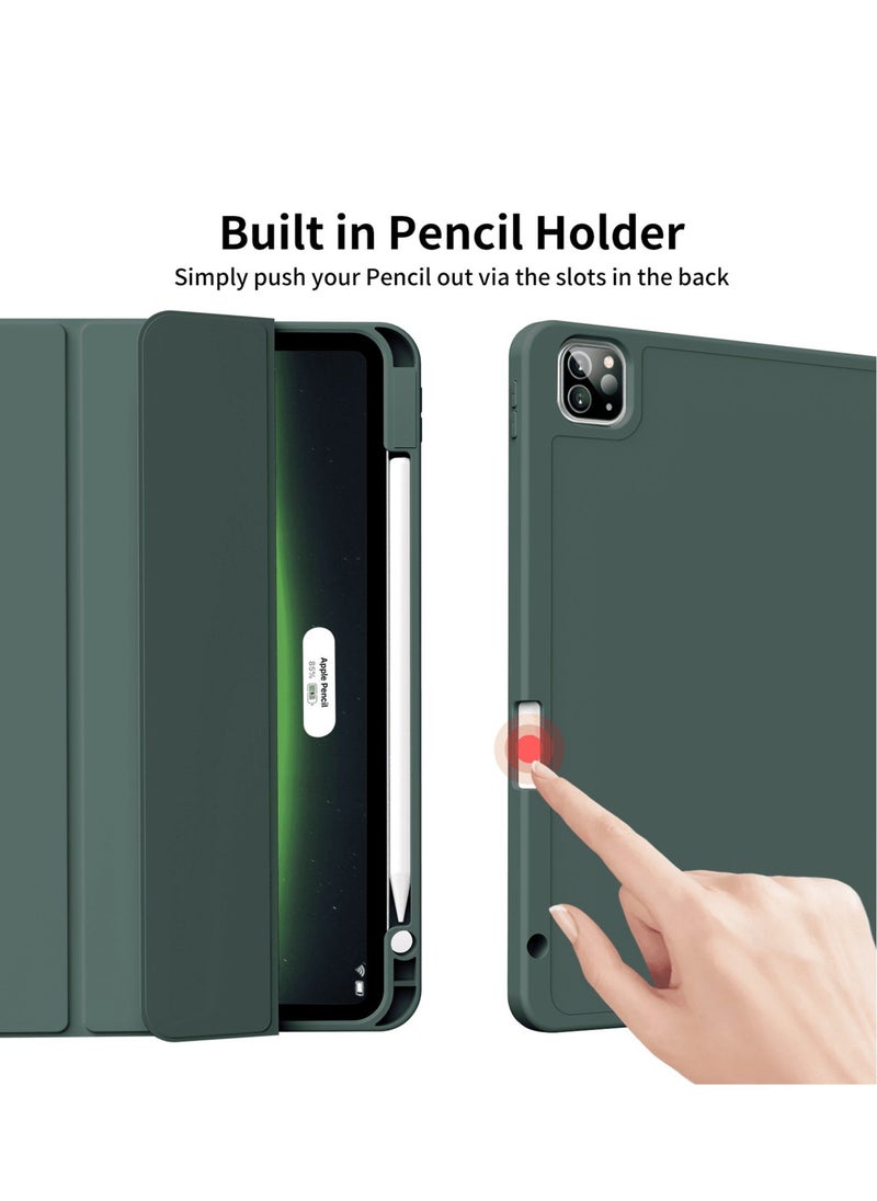 JAJEEK "iPad Pro 11 Inch Case (4th/3rd/2nd Gen, 2020-2022) – Trifold Smart Stand, Soft TPU Back, Wireless Pencil Charging, Auto Wake/Sleep, Pencil Holder – Dark Green" - Image 3