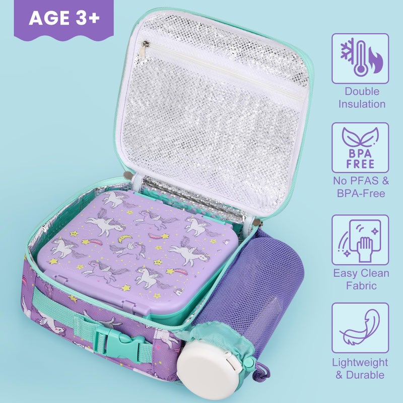 BEAQUEE Kids Lunch Box Set with Bento Box, 9oz Stainless Steel Thermos & Insulated Lunch Bag â€“ Hot & Cold Leakproof Lunch Container with Utensils for School & Travel, Purple Set - Image 4