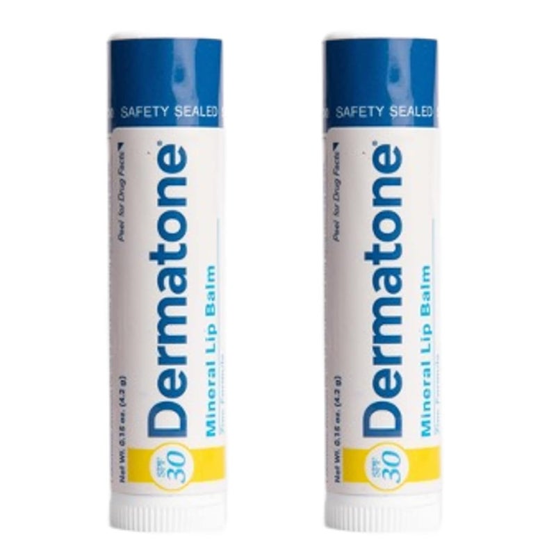 Dermatone Mineral Lip Balm | Moisturizing, Reef Safe, Oxybenzone Free | SPF 30 Sun Protection | Zinc Oxide Lip Sunscreen | Jojoba Seed Oil & Vitamin E | 0.15 oz (2-Pack)
