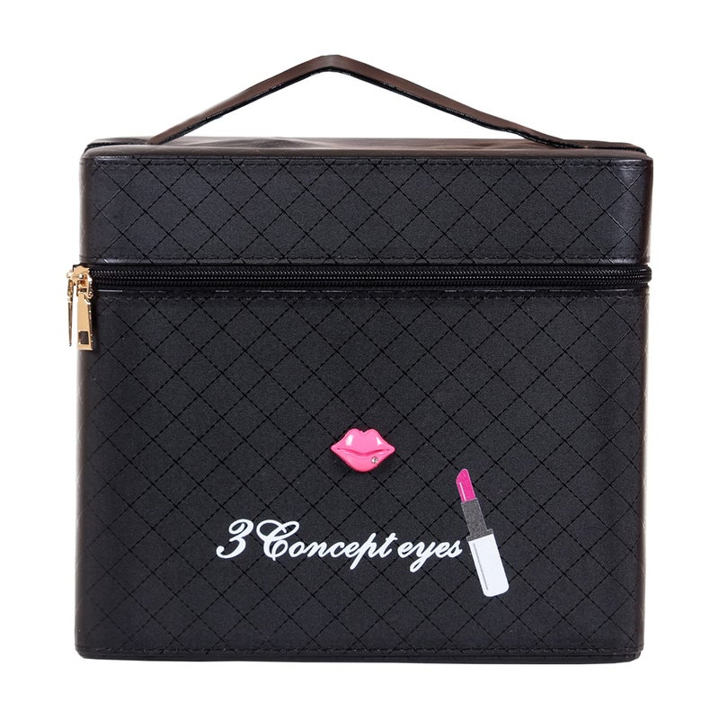 RONTENO Cosmetic Box And Make Up Organizer 2 Sided Open Cosmetic Vanity Box With Only Makeup Box Mirror Without Including Items Black Color Leather Cosmetics Casual - Image 4