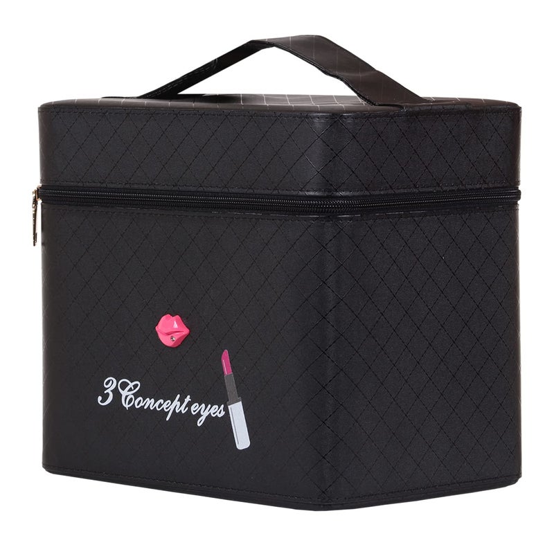 RONTENO Cosmetic Box And Make Up Organizer 2 Sided Open Cosmetic Vanity Box With Only Makeup Box Mirror Without Including Items Black Color Leather Cosmetics Casual - Image 2