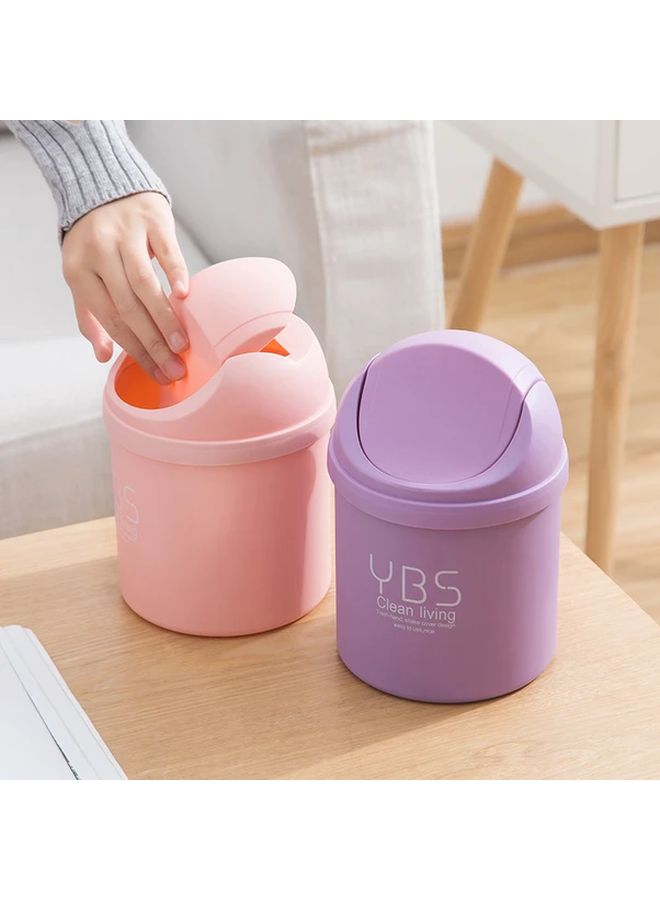 Pastel Pink Pull Out Lid Trash Can Compact Desktop Waste Bin For Home Office - Image 2