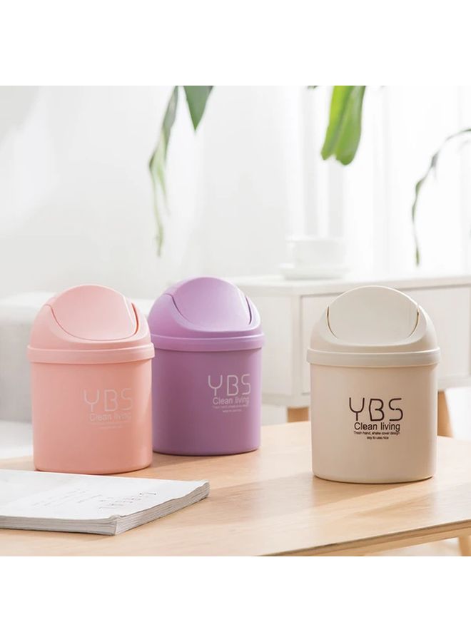 Pastel Pink Pull Out Lid Trash Can Compact Desktop Waste Bin For Home Office - Image 1