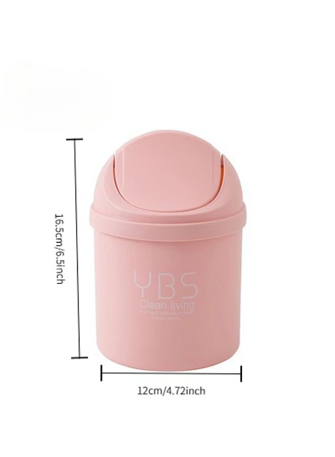 Pastel Pink Pull Out Lid Trash Can Compact Desktop Waste Bin For Home Office - Image 4