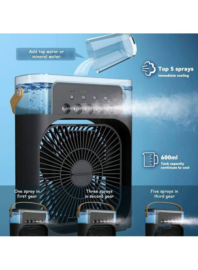 Evaporative Air Cooler Fan with 7 Color LED Light, 3 Speed ​​Timer for Office, Home, Dorm, Travel (Black) - Image 1