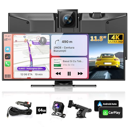 M CARKUMI Largest 11.5" Portable Carplay Screen for Car, 4K Wireless Car Play & Android Auto, Upgrade Touchscreen with Dash Cam, App Control/Loop Recording/Backup Camera/Mirror Link/GPS/FM for All Vehicles - Image 1