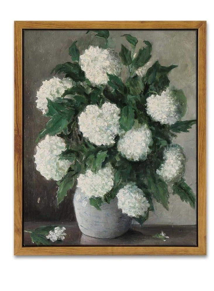 Today Idea Framed Canvas Prints Art Vintage Decor, Classical Painting Still Life with Hydrangeas in a Ceramic Vase Canvas Prints Home Decor Office Farmhouse Bathroom Decor, 8"x10" - Image 1