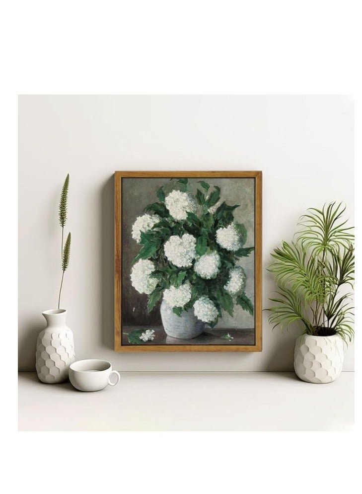 Today Idea Framed Canvas Prints Art Vintage Decor, Classical Painting Still Life with Hydrangeas in a Ceramic Vase Canvas Prints Home Decor Office Farmhouse Bathroom Decor, 8"x10" - Image 2