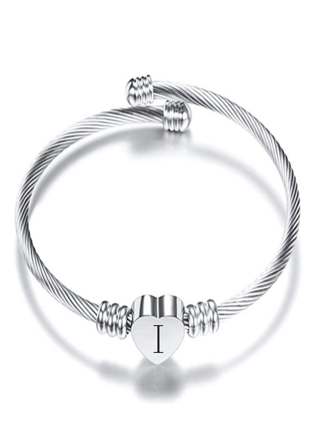 VQYSKO Gold Bracelets for Girls-A to Z Stainless Steel Heart Initial Girl Jewellery, Birthday Gifts for Girls (Silver, I) - Image 1