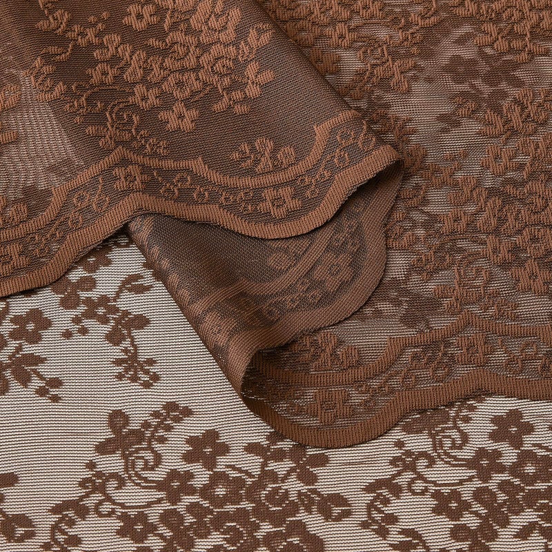 YJ YANJUN Brown Lace Curtains 63 Inch Length â€“ Rustic Farmhouse Sheer Panels, Vintage Floral Curtains for Bedroom Living Room Bay Window, Light-Filtering Rod Pocket W52 X L63 Set of 2 Espresso - Image 5
