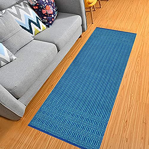 MDZ - Modern Decorative Zone - Hand Woven Cotton Designer Rug Runner for Bedroom, Living Room/Yoga Mat for Gym, Flooring Exercise, Size - 2 x 6 Feet | 100% Cotton | Eco Friendly (Ocean Blue) - Image 2