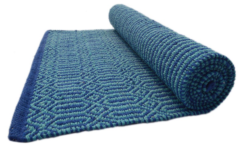 MDZ - Modern Decorative Zone - Hand Woven Cotton Designer Rug Runner for Bedroom, Living Room/Yoga Mat for Gym, Flooring Exercise, Size - 2 x 6 Feet | 100% Cotton | Eco Friendly (Ocean Blue) - Image 4