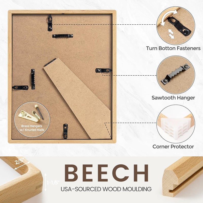 FLYJOE 4x6 Picture Frame, USA-Sourced Natural Beech Wood Photo Frame with Tempered Glass, Handcrafted Rounded Corner 4 x 6 Wooden Frame Matted to 3.5x5 Photos, Wall or Tabletop Display - Image 5