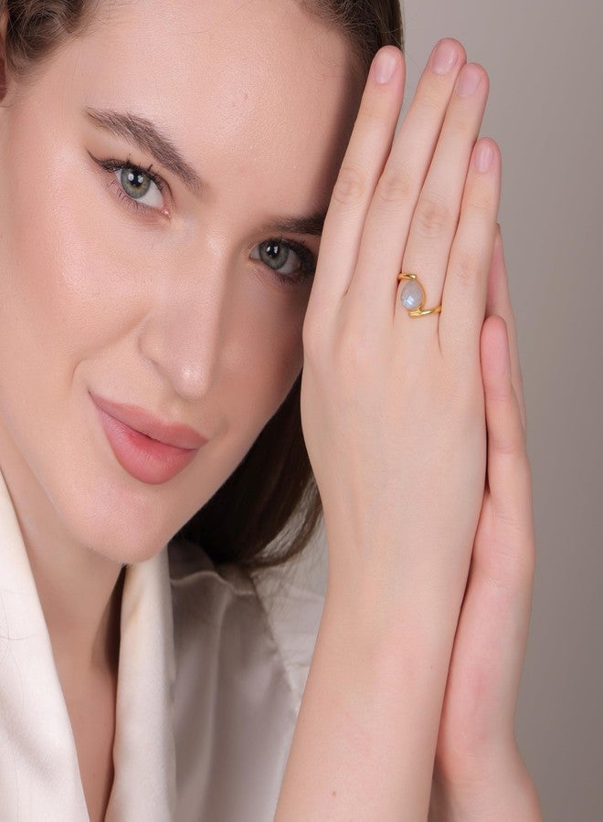 Dua Rainbow Moonstone Gold-Plated Adjustable Heart Ring – White Gemstone Minimalist Jewelry - Image 3