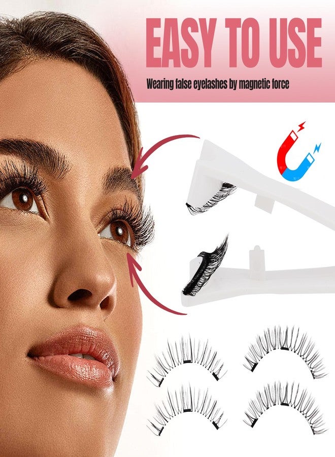 FADVAN Magnetic Eyelashes with Applicator, 2 Pairs 2 Style Reusable Magnetic Lashes Natural Look, No Glue or Liner Needed False Eyelashes, Wispy Strip Lashes Kit Clear Band R1+R2 - Image 4