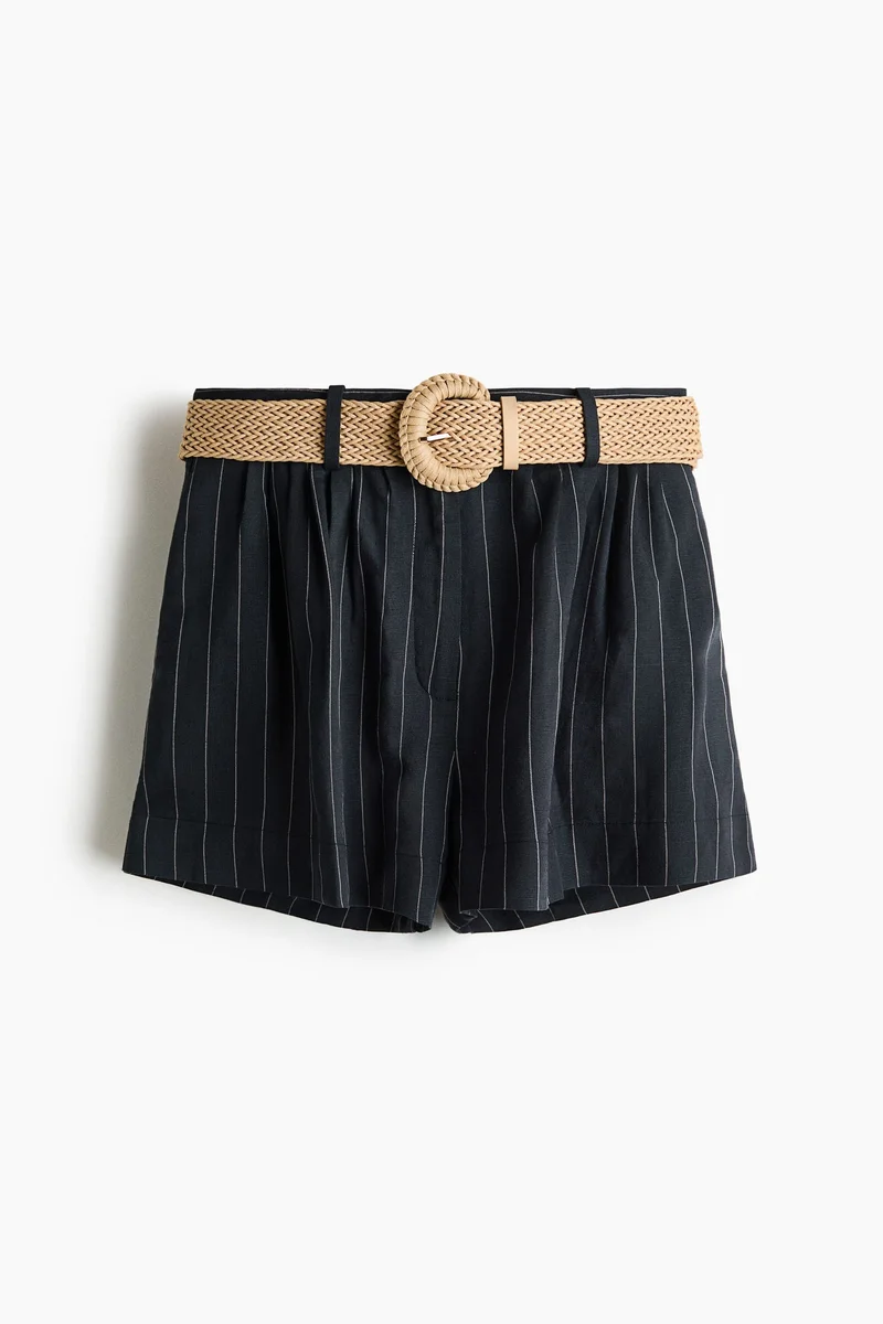 H&M Belted linen-blend shorts