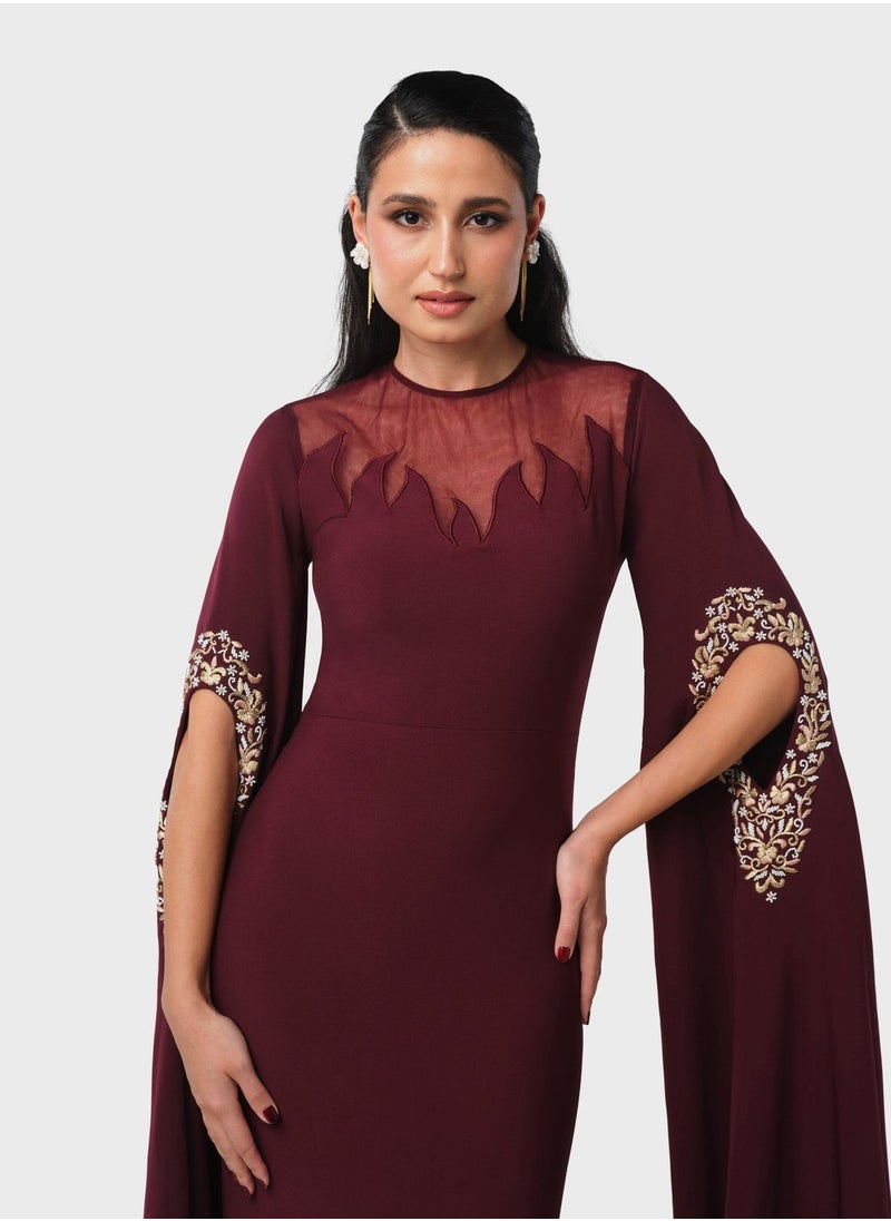 Threadz by Ajooni - Embroidered Cape Sleeve Dress - Image 1