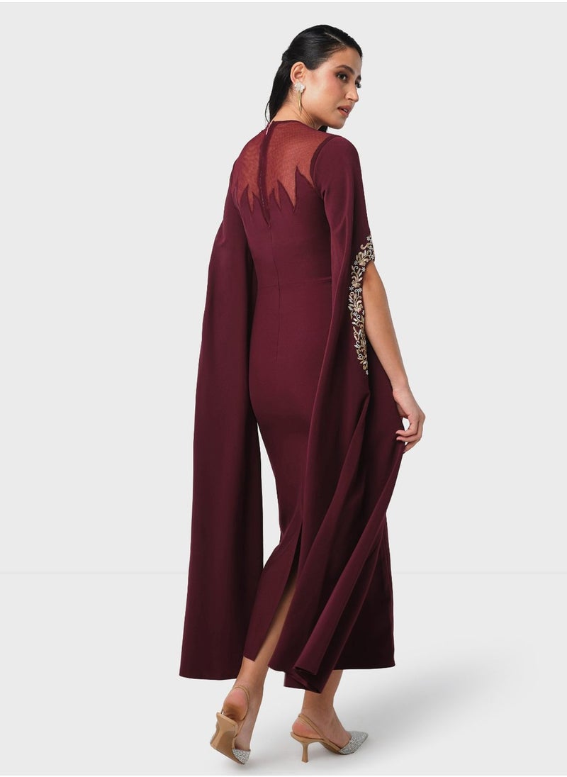 Threadz by Ajooni - Embroidered Cape Sleeve Dress - Image 1