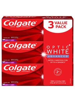 Colgate Olgate Optic White Advanced Teeth Whitening Toothpaste Vibrant Clean 3.2 Ounce Tube 3 Pack  - Image 2