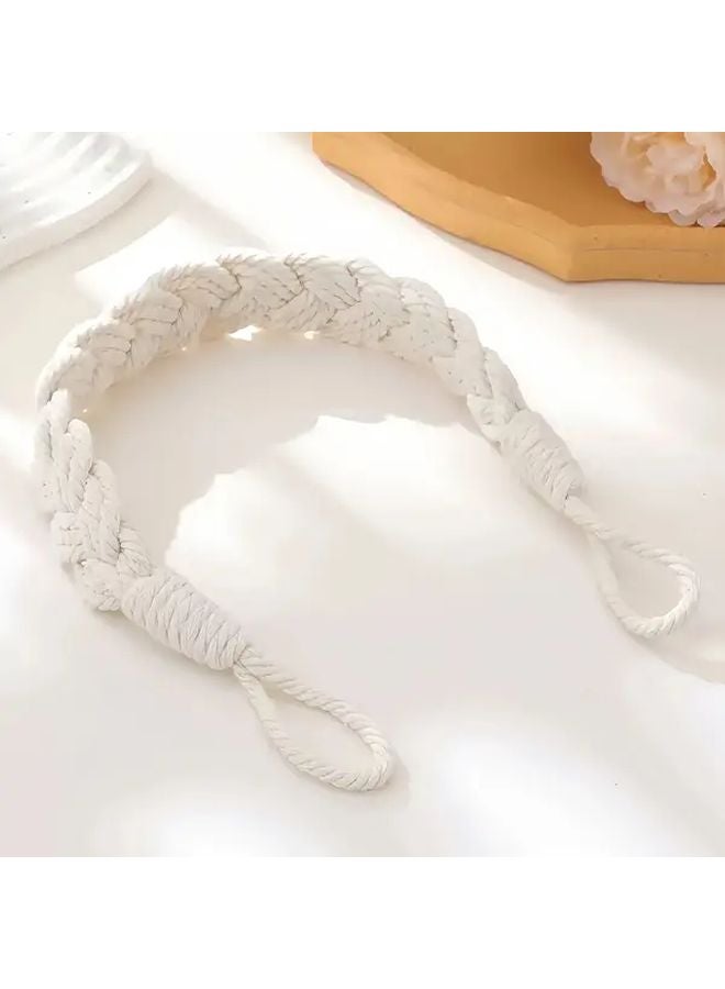 Vintage Rope Silent Door Stop Handwoven Fabric Wedge Protective Floor Wall White - Image 1