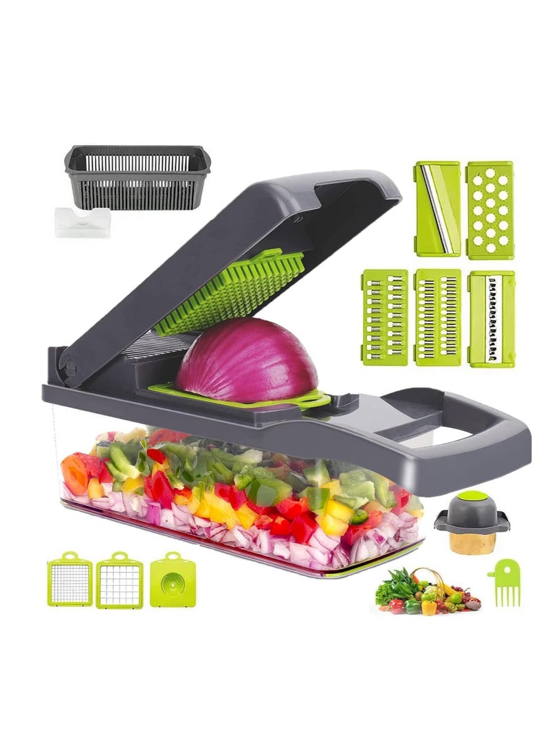 ELTRAZONE مفرمة الخضار - متعددة الوظائف 15 في 1، قاطع الفواكه مانولين، مفرمة الطعام مع شفرات قابلة للتبديل، سلة مصفاة، حاوية للسلطة، البطاطس، الجزر، الثوم (15 في 1، أسود) - Image 1