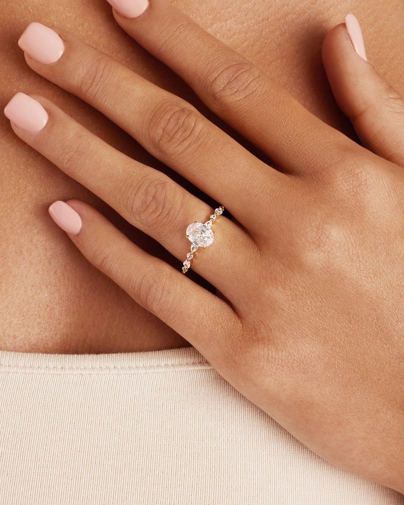 PAVOI 14K White Gold Plated 1.25CT Oval Cubic Zirconia Promise Engagement Ring | Solitaire Wedding Bands | Halo Fake Engagement Ring for Women | Size 5 - Image 2