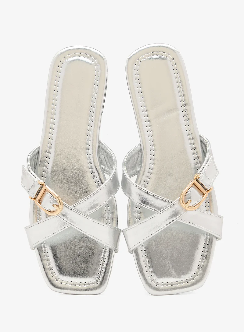 Ella  Strap Buckle Detail Flat Sandals for Women | Best Price UAE