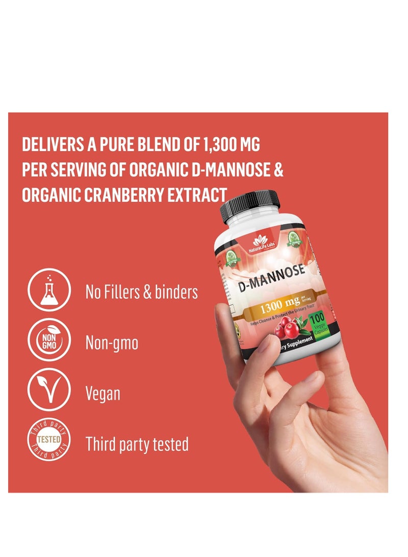 NaturaLife Labs D-Mannose 1,300 mg with Cranberry Extract Urinary Tract Health 100 Veggie Capsules 100 Caps 50 Servings - Image 4