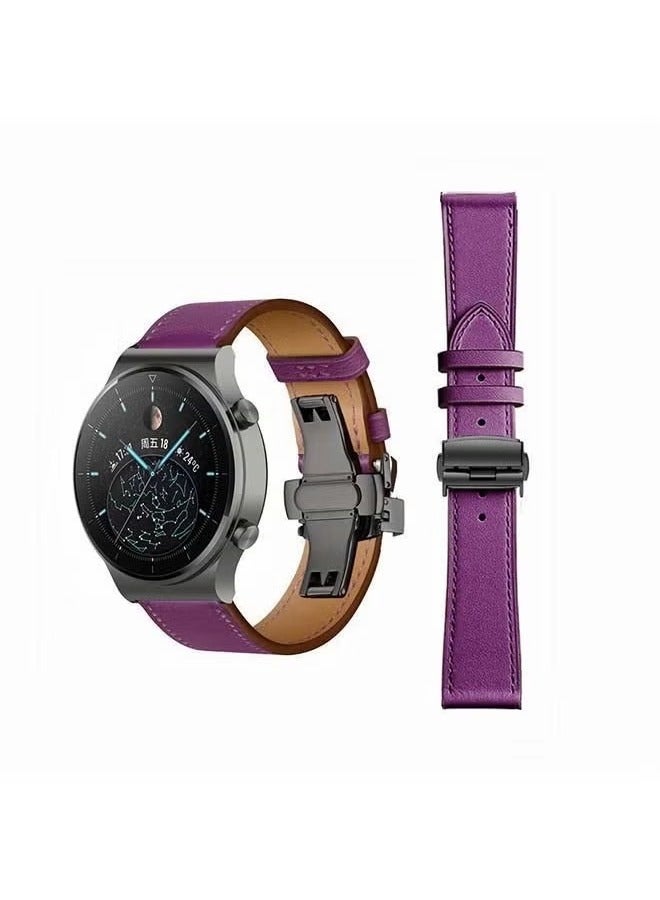 vesus Genuine Leather Replacement Band 22mm For Huawei Watch GT2 Pro Purple